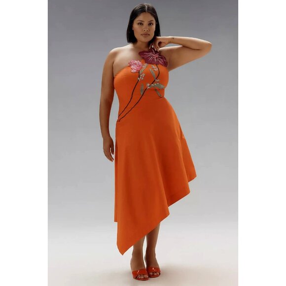 Yukiko Noritake x Anthropologie Asymmetric Floral Midi Dress Orange Floral 20W - Picture 4 of 5